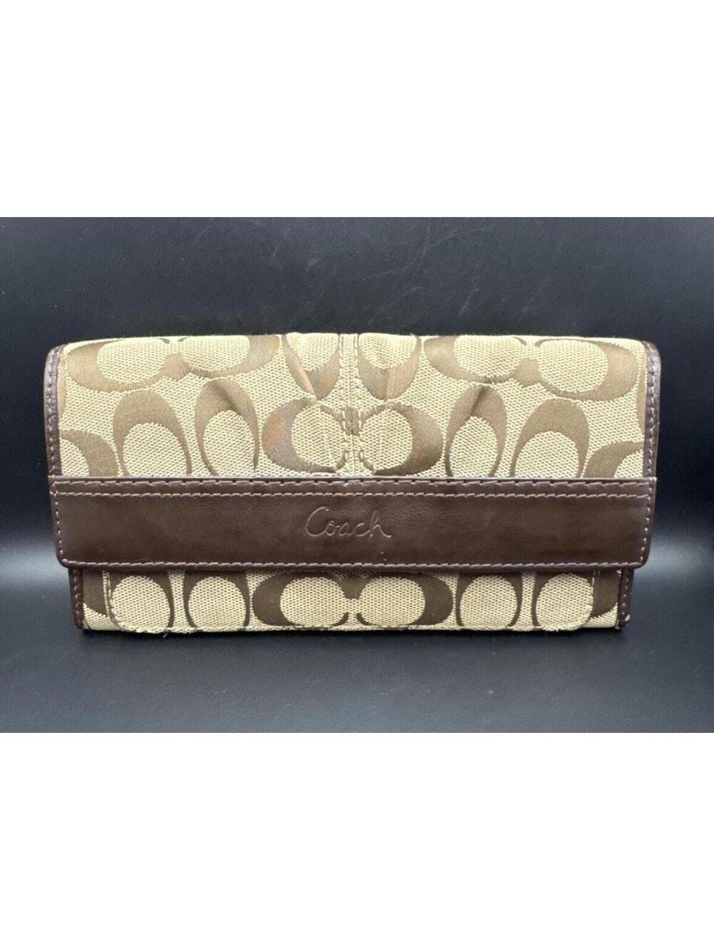 Coach Signature Canvas Trifold Wallet - Khaki/Brown